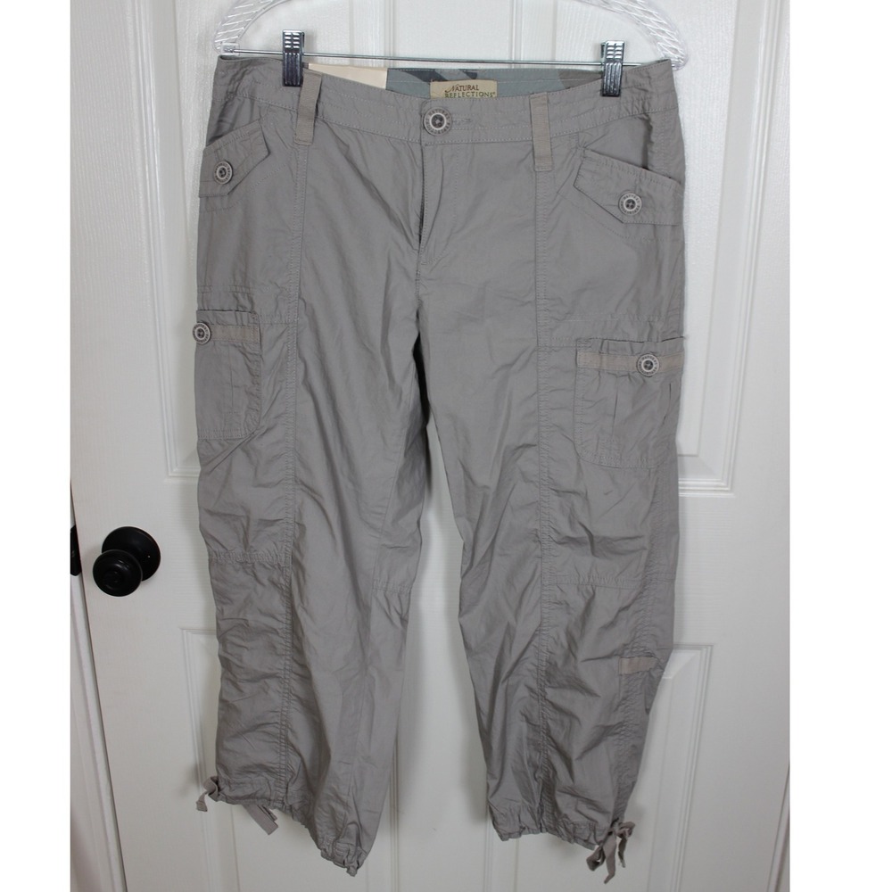Natural Reflections Cargo Capri Pants Women's Size 6 Gray Drawstring Cropped‎